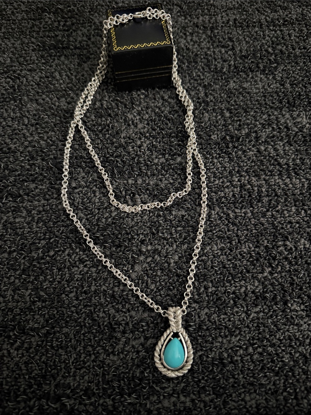 Avon Silver-Tone Necklace with Turquoise Teardrop Pendant